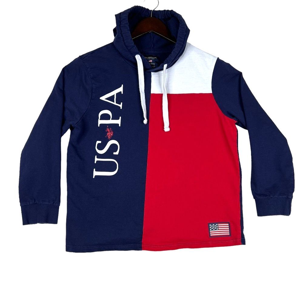 US Polo Assn‎ Hoodie Youth Boys XL Red Blue Sweatshirt Pullover Cotton